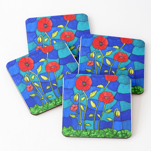 Artikelvorschau, Mohnblumen-Buntglas-Aquarell entworfen und verkauft von cbfineart.
