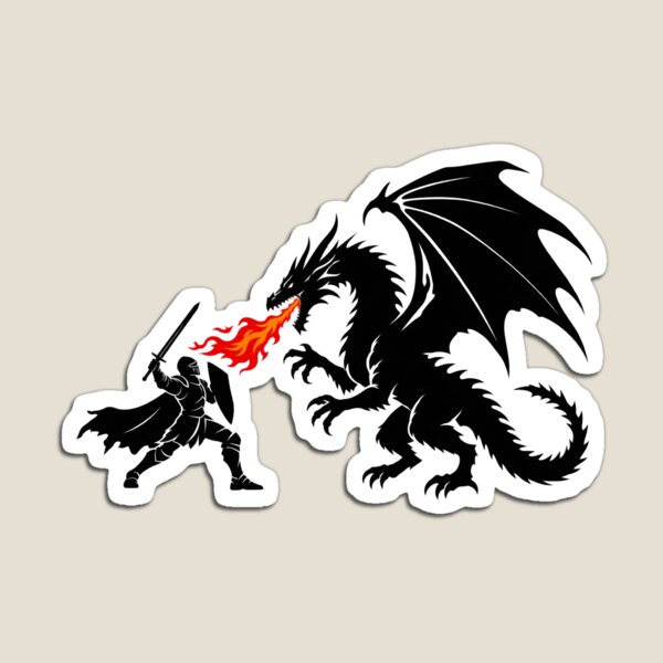 Item preview, Knight vs Dragon Fantasy Medieval Battle Fire Breathing Silhouette Graphic designed and sold by PixelForge Studio2.