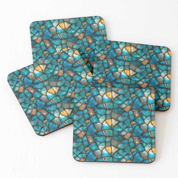 Item preview, Teal and Amber Broken Stained Glass Mosaic Pattern designed and sold by NTGUILTY.
