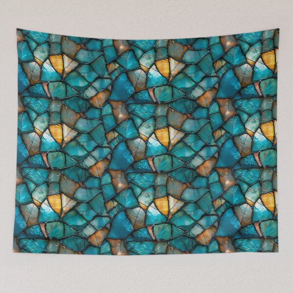 Item preview, Teal and Amber Broken Stained Glass Mosaic Pattern designed and sold by NTGUILTY.