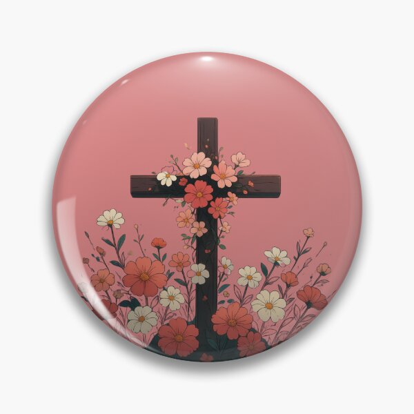 Artikelvorschau, Rosa Blumenkreuz | Christliches Oster- und Frühlingsblumendesign entworfen und verkauft von coolcreativeco.