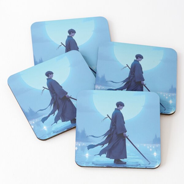 Item preview, Lonely Samurai Under Blue Moonlit Frozen Lake Anime Art designed and sold by PIXeez⭐️⭐️⭐️⭐️⭐️.