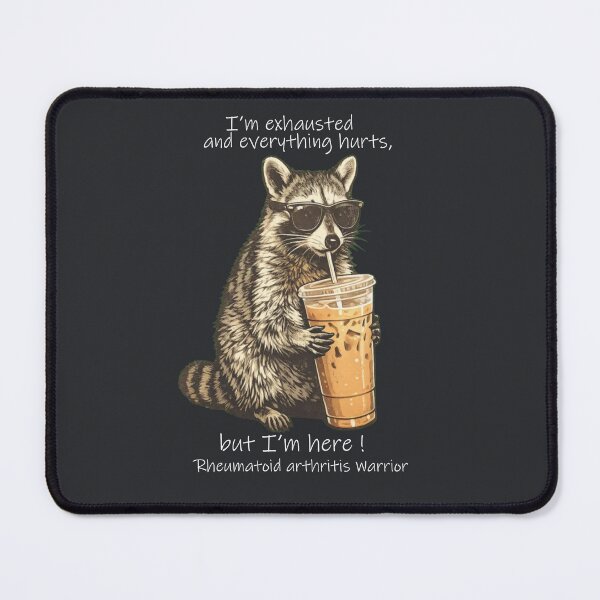 Item preview, exhausted raccoon drinking iced coffee designed and sold by ChristaMY.
