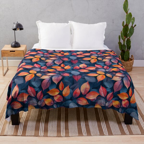 Item preview, Vibrant Autumn Leaves and Dark Blue Botanical Pattern designed and sold by NTGUILTY.