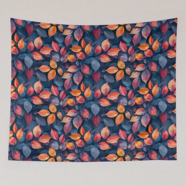 Item preview, Vibrant Autumn Leaves and Dark Blue Botanical Pattern designed and sold by NTGUILTY.