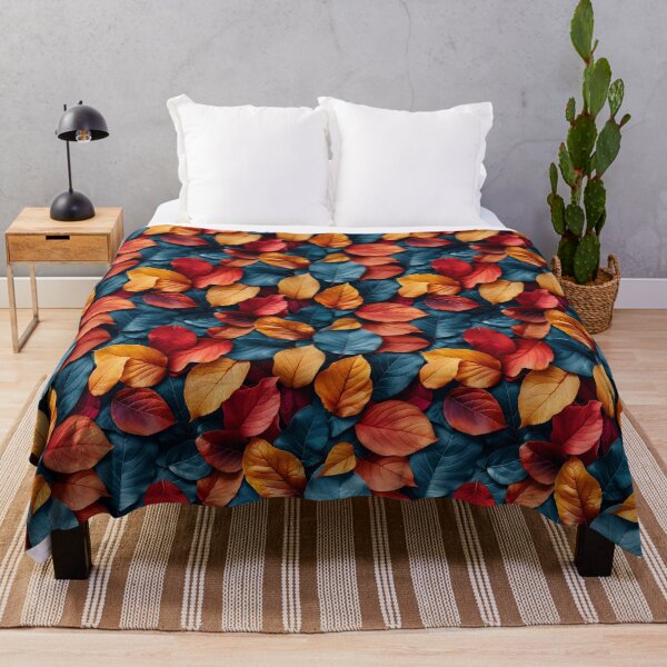 Item preview, Vibrant Autumn and Teal Blue Leaves Pattern designed and sold by NTGUILTY.