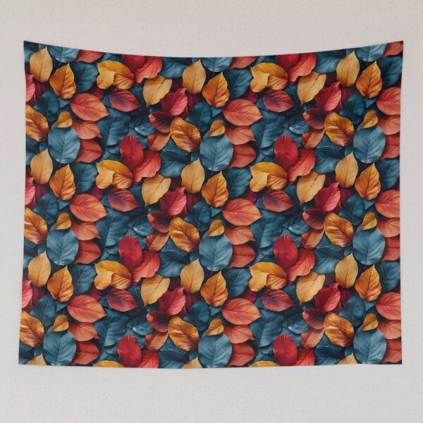 Item preview, Vibrant Autumn and Teal Blue Leaves Pattern designed and sold by NTGUILTY.