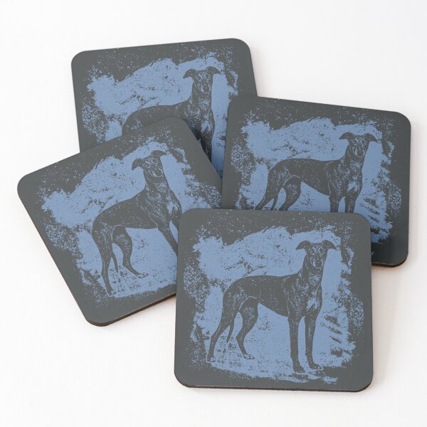 Item preview, Greyhound Dog Art – Black Silhouette on Blue Background designed and sold by PhokaPhokich.
