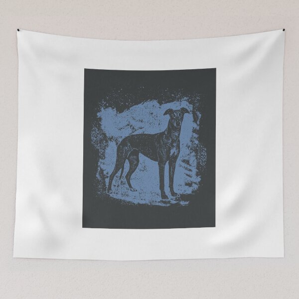 Item preview, Greyhound Dog Art – Black Silhouette on Blue Background designed and sold by PhokaPhokich.