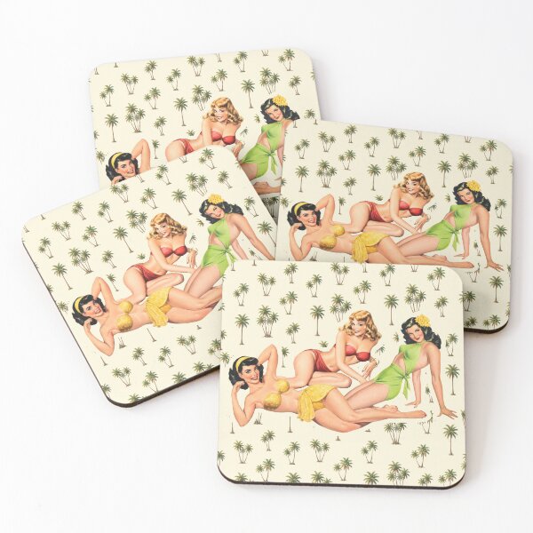 Item preview, 1950s Latin Pin-up Girls relaxing on a beach - Wall Art - more designed and sold by Cocoshuka Studio.