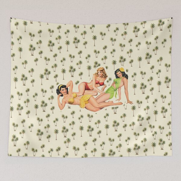 Item preview, 1950s Latin Pin-up Girls relaxing on a beach - Wall Art - more designed and sold by Cocoshuka Studio.