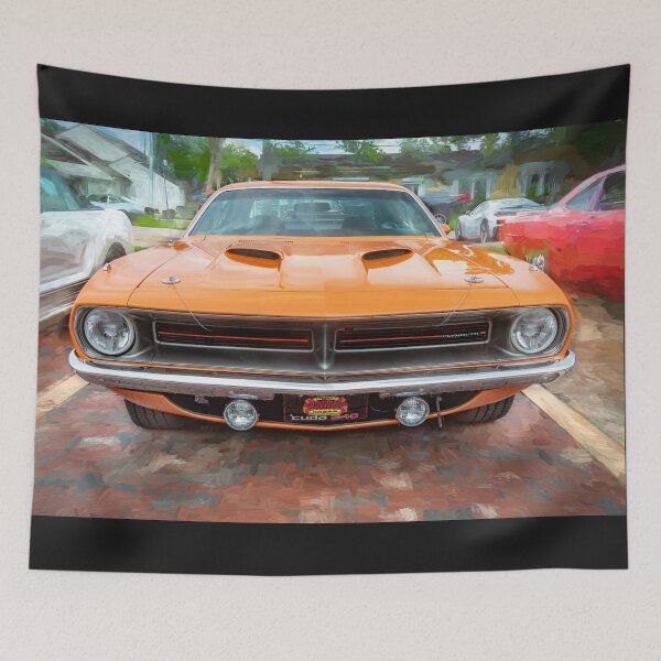 Item preview, 1970 Vitamin C Orange Plymouth Hemi Cuda Classic Mopar Muscle Car Art designed and sold by RichFrancoCars.