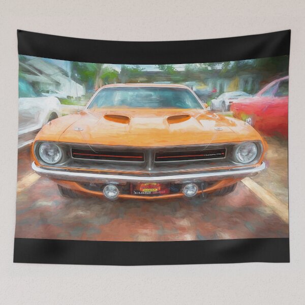 Item preview, 1970 Vitamin C Orange Plymouth Hemi Cuda Classic Mopar Muscle Car Art designed and sold by RichFrancoCars.