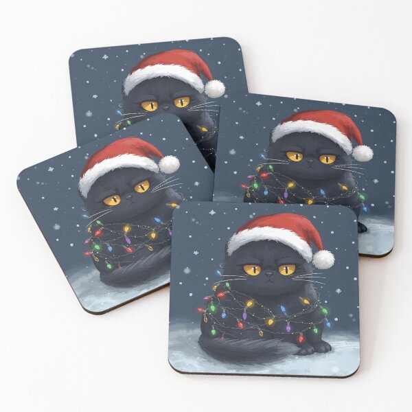 Item preview, Cute Black Cat Christmas Wall Art, Cat Wrapped in Christmas Lights, Cozy Holiday Decor, Funny Christmas Cat, Festive Winter Printable designed and sold by mayatA-rt.