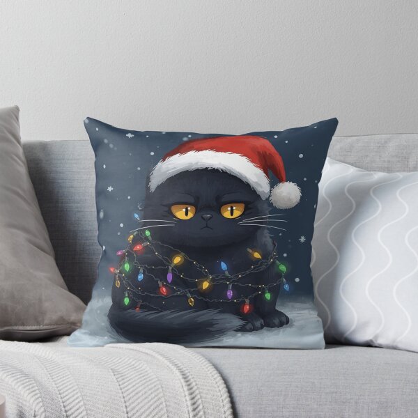 Item preview, Cute Black Cat Christmas Wall Art, Cat Wrapped in Christmas Lights, Cozy Holiday Decor, Funny Christmas Cat, Festive Winter Printable designed and sold by mayatA-rt.