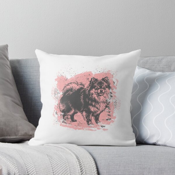 Item preview, Fierce Pomeranian – Angry Dog Linocut Style on Pink designed and sold by PhokaPhokich.