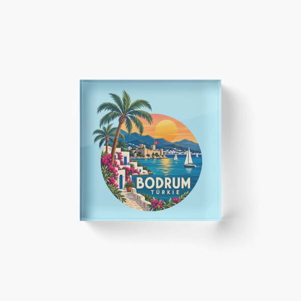 Artikelvorschau, Bodrum Türkiye Retro Reiseaufkleber Sonnenuntergang Küstenabzeichen entworfen und verkauft von GusiaTreasures.