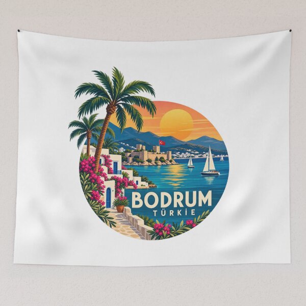 Item preview, Bodrum Türkiye Retro Travel Sticker Sunset Coastal Badge designed and sold by GusiaTreasures.