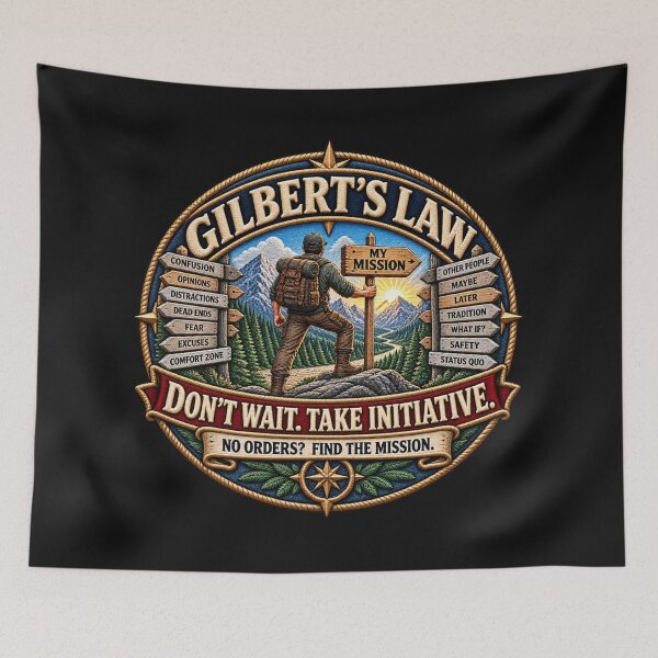 Item preview, Gilbert’s Law Take Initiative Motivational Mountain Adventure Design designed and sold by Emoji Emblems.