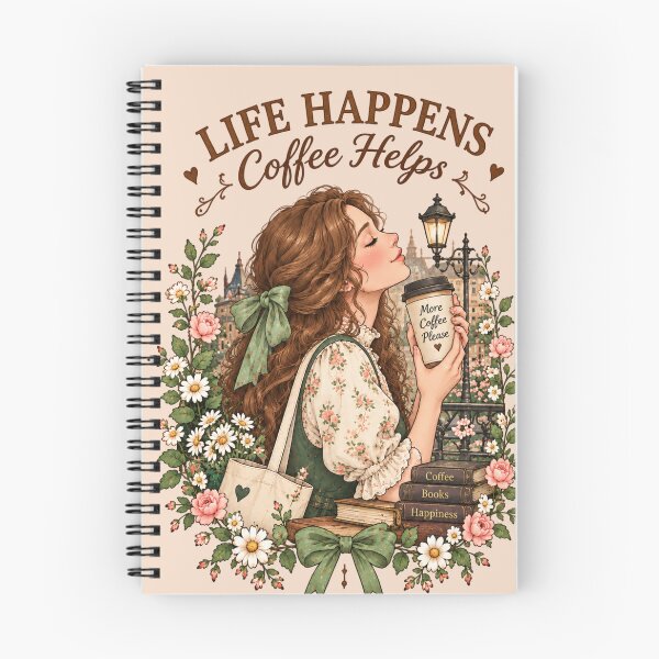 Item preview, Life Happens Coffee Helps Vintage Cottagecore Book Lover Art designed and sold by MAGICKEY2024.