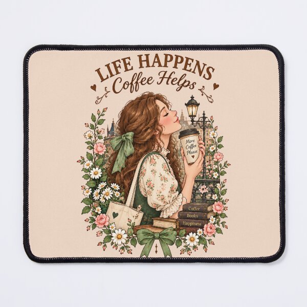 Item preview, Life Happens Coffee Helps Vintage Cottagecore Book Lover Art designed and sold by MAGICKEY2024.