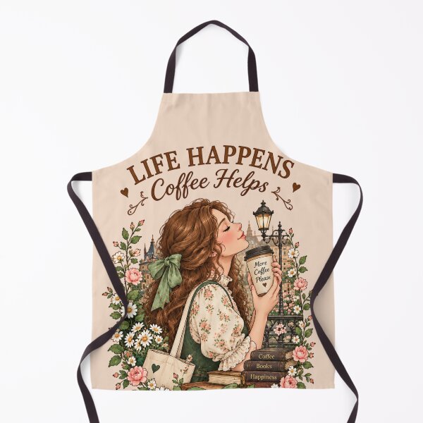 Item preview, Life Happens Coffee Helps Vintage Cottagecore Book Lover Art designed and sold by MAGICKEY2024.