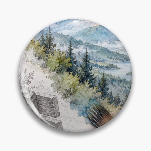 Item preview, Mountain Bench in Sketch and Watercolor Painting designed and sold by Maria Dryfhout.