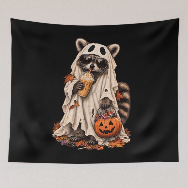 Item preview, Funny Halloween Raccoon with Pumpkin and Coffee T-Shirt | Autumn Cozy Tee designed and sold by greatmar1.