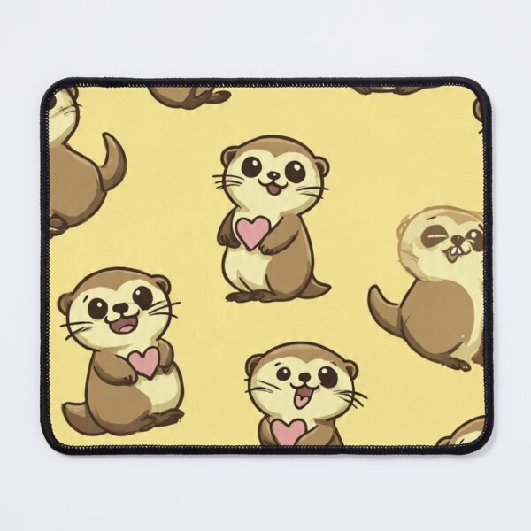 Item preview, Cute Otter Pattern-Kawaii Sea Otters Holding Hearts on Yellow Background Seamless designed and sold by LC&LCPlatform.