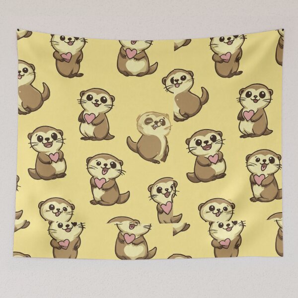 Item preview, Cute Otter Pattern-Kawaii Sea Otters Holding Hearts on Yellow Background Seamless designed and sold by LC&LCPlatform.