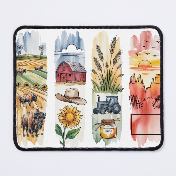 Item preview, North Dakota Prairie Watercolor – Bison, Barn & Badlands designed and sold by Marie Gems.