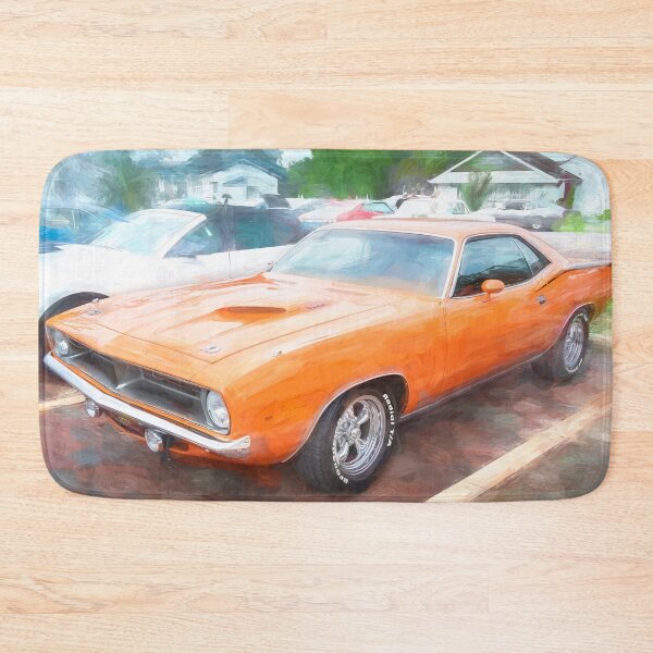 Item preview, 1970 Vitamin C Orange Plymouth 340 Hemi Cuda Classic Mopar Muscle Car Art designed and sold by RichFrancoCars.