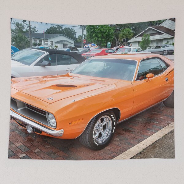 Item preview, 1970 Vitamin C Orange Plymouth 340 Hemi Cuda Classic Mopar Muscle Car Art designed and sold by RichFrancoCars.