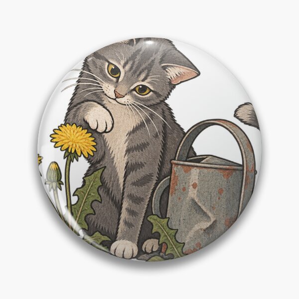 Item preview, Cottagecore Garden Cat with Dandelions and Watering Can designed and sold by DmaarGroup.