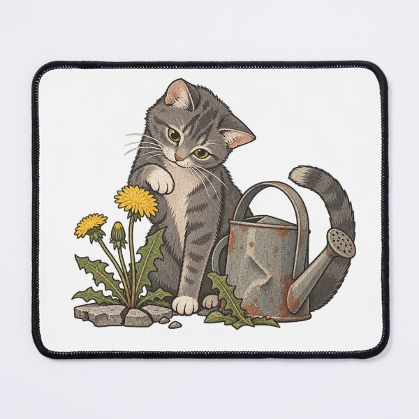 Item preview, Cottagecore Garden Cat with Dandelions and Watering Can designed and sold by DmaarGroup.