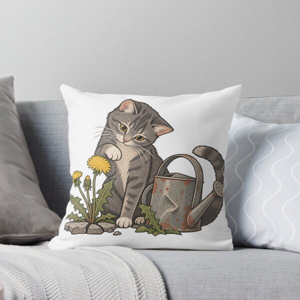 Item preview, Cottagecore Garden Cat with Dandelions and Watering Can designed and sold by DmaarGroup.