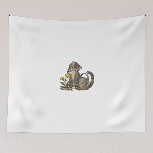 Item preview, Cottagecore Garden Cat with Dandelions and Watering Can designed and sold by DmaarGroup.