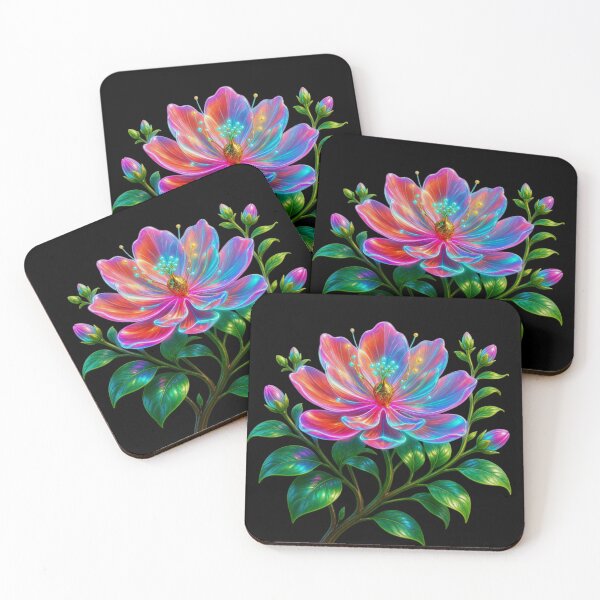 Item preview, Holographic Neon Fantasy Blossom - Vibrant Psychedelic Floral Art designed and sold by Breezes-of-Ida.
