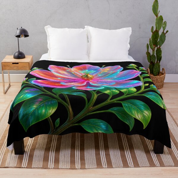 Item preview, Holographic Neon Fantasy Blossom - Vibrant Psychedelic Floral Art designed and sold by Breezes-of-Ida.