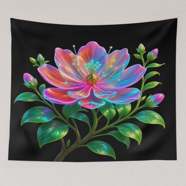 Item preview, Holographic Neon Fantasy Blossom - Vibrant Psychedelic Floral Art designed and sold by Breezes-of-Ida.