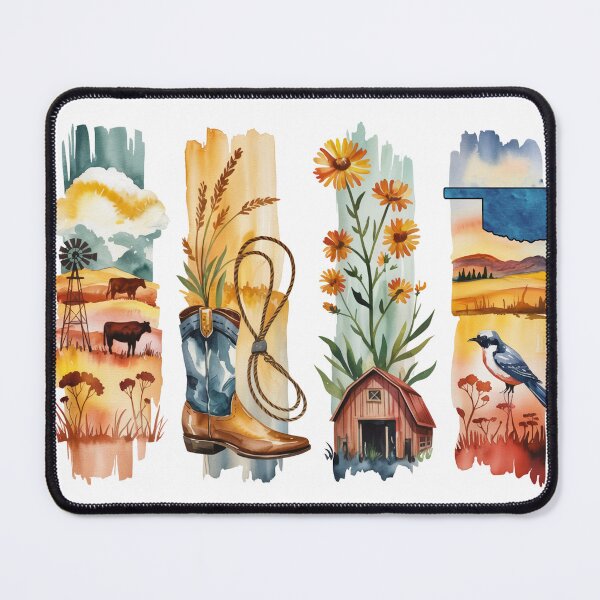 Item preview, Oklahoma Ranch Watercolor – Cowboy Boots & Wildflowers designed and sold by Marie Gems.