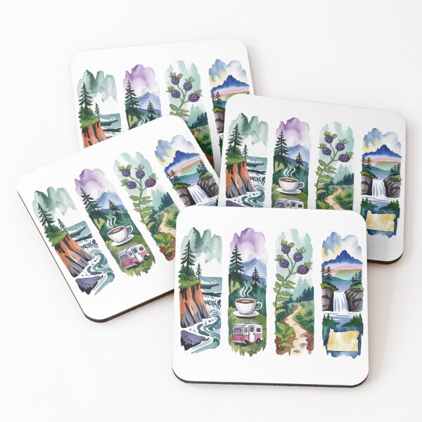 Item preview, Oregon Pacific Watercolor – Waterfalls, Coast & Marionberries designed and sold by Marie Gems.