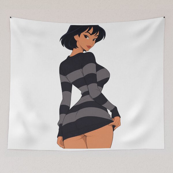 Item preview, Goth E-Girl Striped Sweater Brunette - Retro 90s Cartoon Style designed and sold by Hollow Moon Studios..