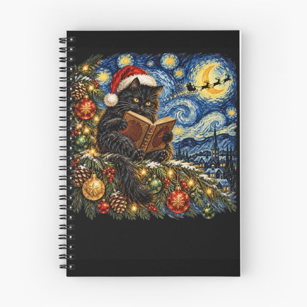 Item preview, Christmas Cat Reading Under Starry Holiday Night Sky designed and sold by ROUX-ART.