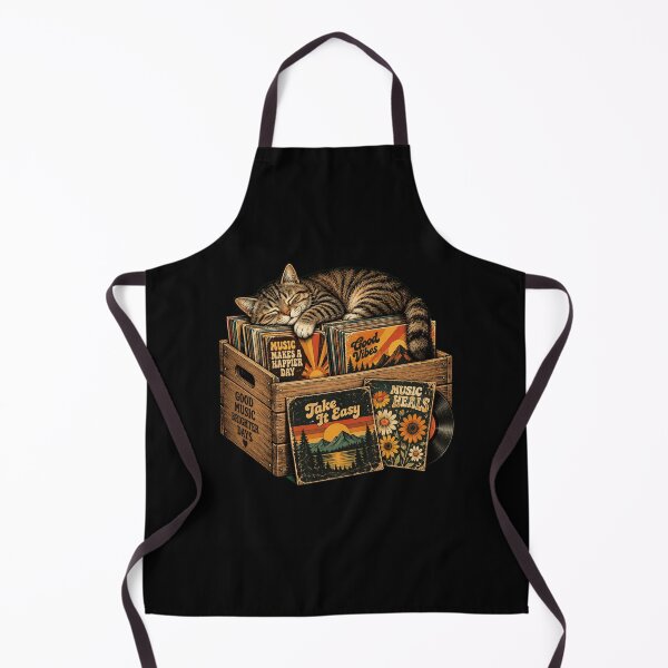 Item preview, retro music art sleeping cat vinyl crate with good vibes designed and sold by ROUX-ART.
