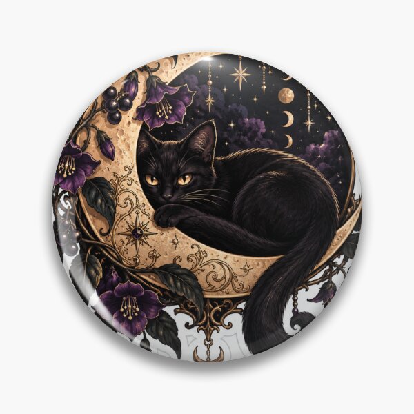 Item preview, Gothic Black Cat Crescent Moon Witchy Celestial Halloween Sticker designed and sold by SlapHappyArt.