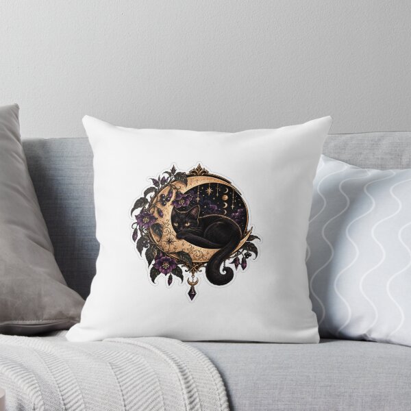 Item preview, Gothic Black Cat Crescent Moon Witchy Celestial Halloween Sticker designed and sold by SlapHappyArt.