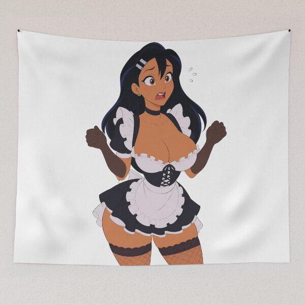 Item preview, Anime Maid Shocked Tan Girl - Retro 90s Cartoon Style designed and sold by  Hollow Moon Studios..