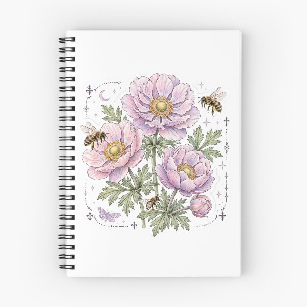 Item preview, Pastel Goth Anemone Bees Dark Floral Sticker designed and sold by FineLineBotanical .