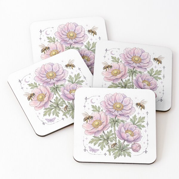 Item preview, Pastel Goth Anemone Bees Dark Floral Sticker designed and sold by FineLineBotanical .